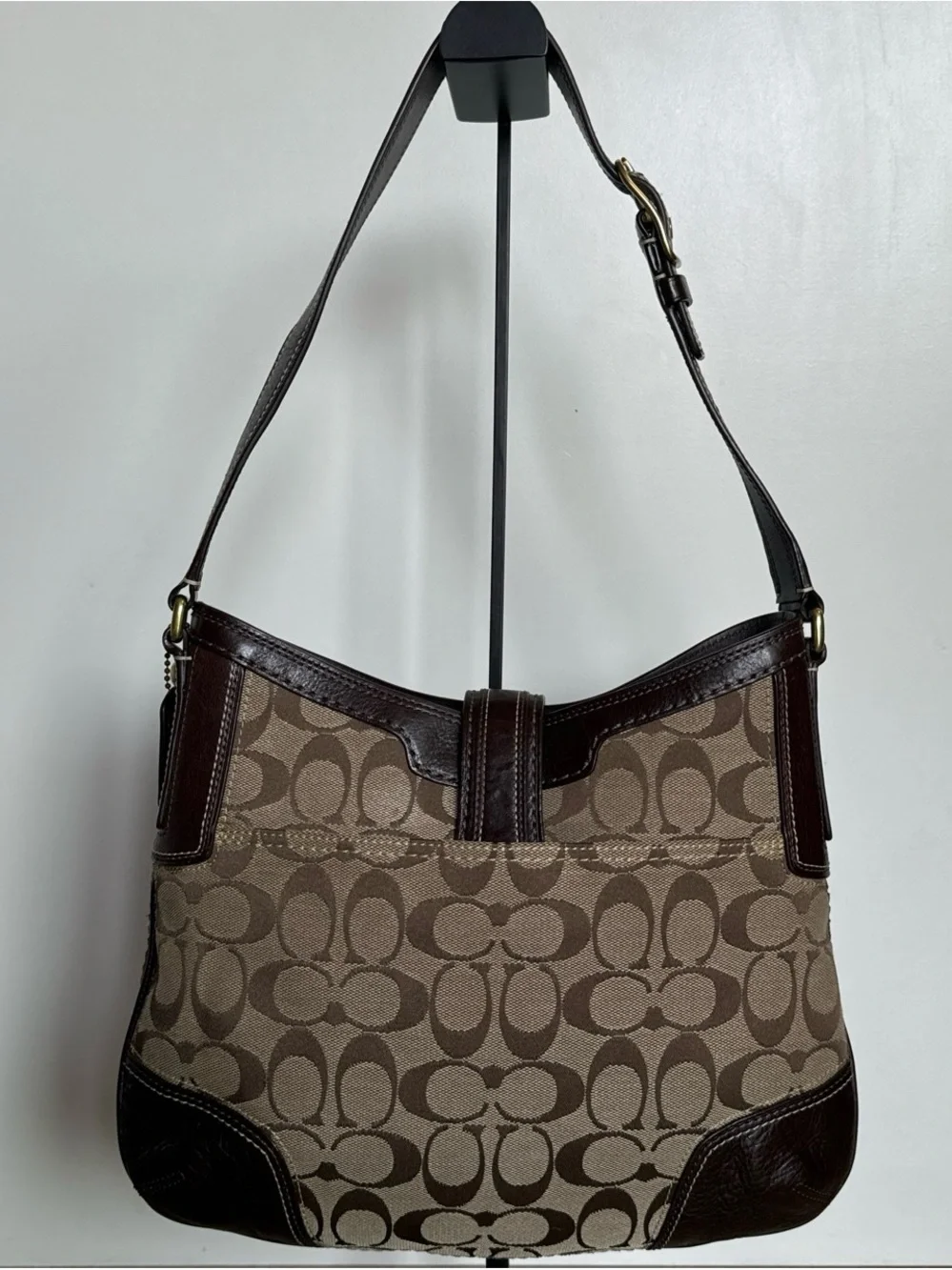 Coach Taupe & Dark Brown Signature Canvas Shoulder Bag